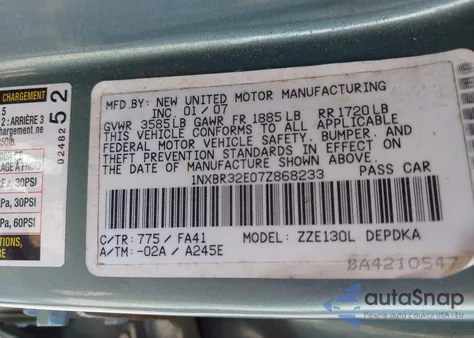 2007 Toyota Corolla Ce/Le/S from USA, damaged, VIN 1NXBR32E07Z868233